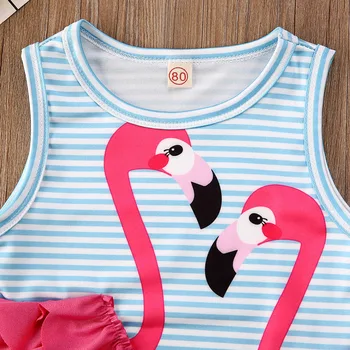 2020 Baby Girl Bikini Set Plavky 3D Flamingo Bikini Nastaviť Jeden kus Strappy Rozstrapatené Plavecké Plavky Kostým Kúpanie