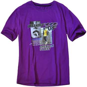 Bavlnené Letné Fialové tričko pre mužov s Krátkym rukávom List tlače O krk Voľné High street