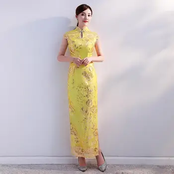 Večerné Šaty Žien 2019 Nové Banquet Elegantné Dlhé Dlhé Rukávy výročného Zasadnutia Čínskeho Cheongsam Šaty pre Toast Šaty