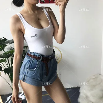Čína Hot Girl U Krku Nízke Hrudníka Sexy Slim Show Tenký List Výšivky Pevne Dno bez Rukávov Tank Remienky Kombinézach U1SH