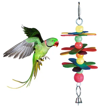 Nový Príchod Drevené Zvieratko Vták Papagáj Parakeet Kvet Perličiek Bell String Zavesenie Klietky Dekor Hračka