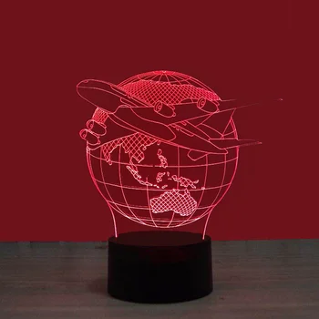 Lietadlo Earth 3D Stereo Vision Lampy, Akryl 7 Farby USB Spálňa Posteli Nočného Tvorivého Stolná lampa Domáce dekorácie