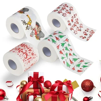 4 Farby Vianočné Tlačový Papier Wc Tkanív Novinka Rolka Toaletného Papiera Pre Vianočné Dekorácie, Veľkoobchod