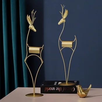Nordic Light Luxusné Jeleň Figúrky Iron Simulované Zvierat Ploche Remesiel Ozdoby Zlato Domov Miniatúrne Dekorácie, Doplnky