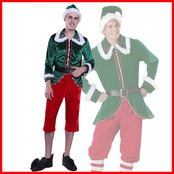 Nové -selling Vianoce, Karneval, Zelená Dlhým rukávom Elf Fáze Kostým Nastaviť pre Dospelých Santa Claus Role-playing Strany Kostýmy