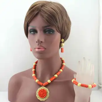 Úžasné!Orange Coral Svadobné Šperky Set Afrického Bižutérie Coral Korálky Sady Šperkov Náhrdelník Clip Náramok Náušnice HD8426