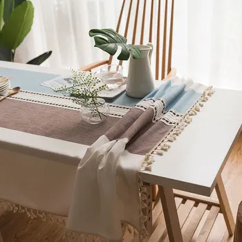 Bavlnené a Ľanové Obrus Vyšívané Strapec Obdĺžnikový Jedálenský Stôl cha ji bu Home table kryt
