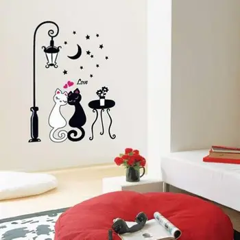 Horúce Lampa Mačka Odnímateľné Steny Nálepky Odtlačkový Umenie Vinyl Domov Deti Detská Izba Cute Cat Dekor