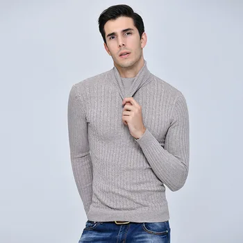 Čisté farebné štítky na jacquardove mužov vysoký golier mladých mužov sveter pletený sveter