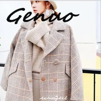 Genuo Nové 2019 Vintage Elegantný Prehoz Vlnené Voľné Kabát Žena Na Mieru Golier, Krátke Vlny Kabát Bežné Zimné Vrchné Oblečenie
