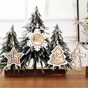 Domov DIY Drevené Lampy, Svetelné Vianočný Strom Visí Dreva Remesiel Dekorom Vianočné Ozdoby Party Dekor Dodávky
