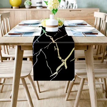 Čierny Mramor Textúra Stôl Runner Bielizeň Bavlna Obrus Moderné Svadobné Party Dekor Jedálenský Stôl Pretekárov