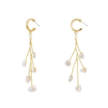 Pobočka Tvar Pearl Náušnice Dlhé Kovové Reťaze Earings Pre Ženy 2019 Módne Luxusné Nepravidelný Pearl Šperky Priateľstvo Aretes