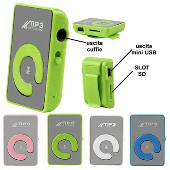 Slúchadlá MP3 MINI prehrávač hudby SD memory KLIP JACK pre slúchadlá USB športové ao 99 S0547 odoslané z Talianska