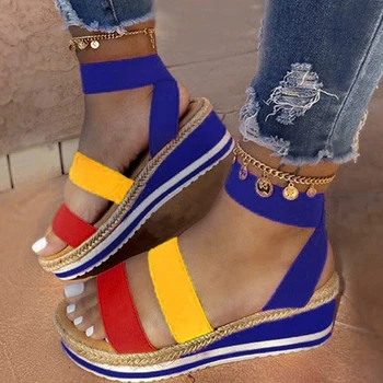 Letné Sandále Ženy Kliny Platformu Dámy Konope Topánky Dámske Candy Farby Bežné Dievčatá Pošmyknúť Na Popruh Kríž Dievčatá Plus Veľkosť 2020