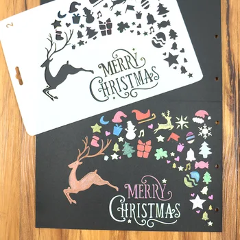 1pc Veselé Vianoce Jeleň Šťastný Nový Rok Maľovanie Šablón Zavesiť Značky Zápisník Vianočné Pozvánka DIY Nástroje Vianoce Dodávky