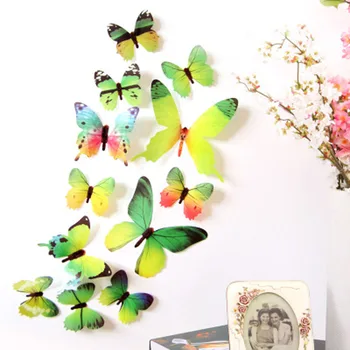 24 Ks PVC 3d Butterfly stenu decor roztomilý Motýľov samolepky na stenu Samolepiace Maľovanie Roztomilé Nástenné Obtlačky Svadobné Domova