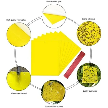 100ks Sticky Fly Trap Papier Žltý Pasce Ovocné Mušky Hmyzu Lepidlo Catcher-Obojstranné 20X15cm