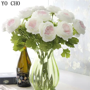 YO CHO Čaj Rose Umelé Kvety, Biela, Ružová Pivoňka Umelé Ruže pre Svadobné Home Party Dekorácie Falošné Kvetinové Kytice Pivónia