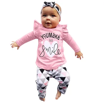 Novorodenca Batoľa Detská Baby Dievčatá List Tlač Topy Geometrické Nohavice, Oblečenie Nastaviť 2019