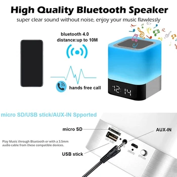 Bluetooth Reproduktor Nočné Svetlo, Budík, Bluetooth Reproduktorov MP3 Prehrávača, Stlačte Ovládací Nočná Lampa