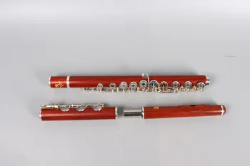 Yinfente Nové flauta 17 otvor Otvoriť Strieborné Pozlátené Kľúč kľúč E B Nohy Profesionálne rosewood telo S puzdrom