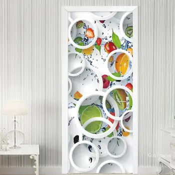 3D Stereo Kruhu Ovocie Dvere Nálepky nástennú maľbu, Tapety Kuchyňa Reštaurácia Samolepiace Nepremokavé Samolepky na Stenu Domova Plagát