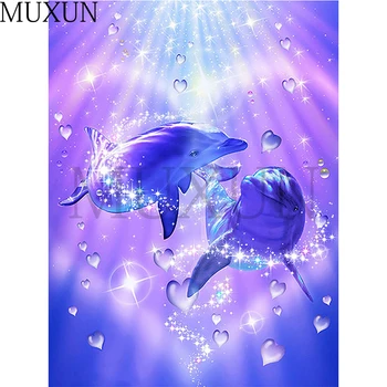Muxun Novinky 5D Dolphin Diamond Mozaiky Zvieratá Plné Námestie/Kolo Diy Diamond Maľovanie Láska Domáce Dekorácie Cross Stitch Predaj X0327