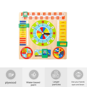 Drevené Žaba Puzzle Počasie, Kalendár Kognitívne Multifunkčné Budík detský Montessori Raného Vzdelávania Hračka, Skladačka Puzzle