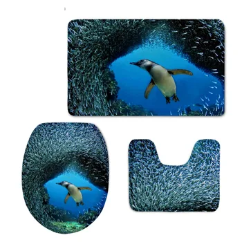 HUGSIDEA Cool 3D Zvierat Dolphin Vytlačené Kreatívny Set 3KS Kúpeľňa Kryt Sedadla Wc WC Wc Veko Teplé Pad Non-slip Koberec