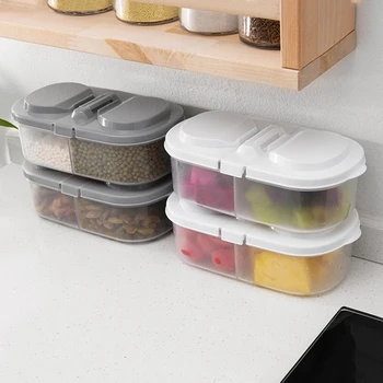 Multifunkčné Kuchyňa Chladnička Plastové Úložný Box Double-Grid Pokryté Kuchyne Potravín Multi-Zrno Zapečatené Jar Kuchyňa Skladovanie
