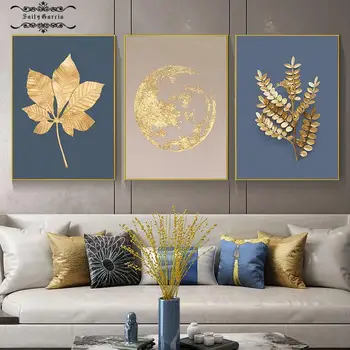Moderné Abstraktné Minimalistický Gold Leaf Plagát a Tlač Wall Art Obraz Nordic Zlatá Zem Plátno, Maľovanie na Obývacia Izba Dekor