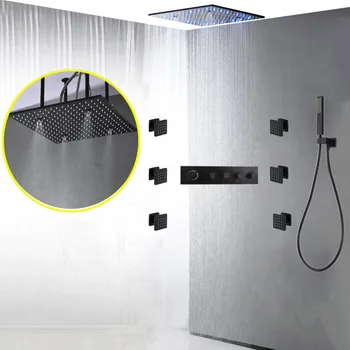 Black Sprcha Set LED Sprcha Hlavu Dážď, Hmlu, Kúpeľňa Batérie Zabudované Termostatické Zmiešavacie 20