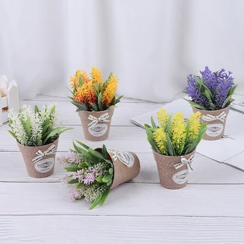 1 Nastavte Umelé Rastliny Ozdobné Kvetom, Domáce Dekorácie Falošné Kvet Malé Mini Črepníkové Bonsai Zelená Rastlina S Váza