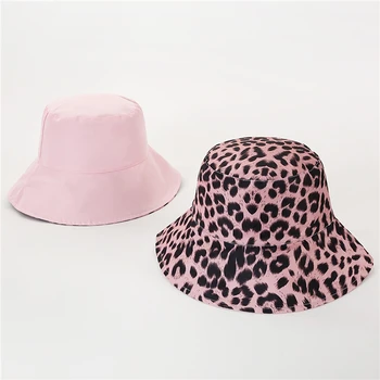 2020 Dve Bočné Leopard Black Vedierko Hat Pre Ženy, Mužov Reverzibilné Panama Slnko Klobúk Dámy Letné Kórejský Pláži Rybár Čiapky