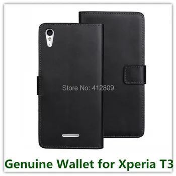 1PCS Módne Čierne Originálne pravej Kože Slot Stojan Skladacia Peňaženka Kryt puzdro pre Sony Xperia T3 M50w s ID Držiteľa Karty