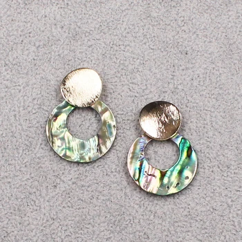 Vintage Korean Style Gold Stud Earring Round Geometric Natural New Zealand Abalone Sea Shell Earrings Fashion Jewelry for Women