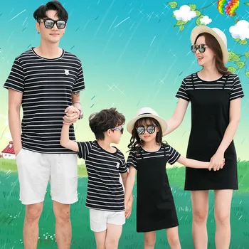 Pruhované tričko, Krátke Nohavice Rodiny Oblečenie 2020 Lete Matka, Dcéra Šaty Rodiny Zodpovedajúce Oblečenie Otec, Syn Oblečenie Set