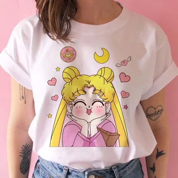 Sailor Moon Lete Nové Módne Tričko Ženy Harajuku Ulzzang T-Shirt Cute Cat Kreslené Tričká Topy Čaj
