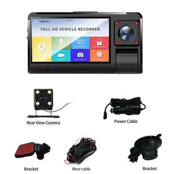 3 Palcový Auto Záznamník Stlačte Sn 1080P LCD HD Nočné Videnie 3 Objektív Vozidla DVR Jazdy Záznamník Video Monitorovanie Dash Cam
