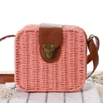 Klasické Ramenný Messenger slamy taška námestie box kórejský módne pletené taška jednoduché piesku cestovné plážová taška