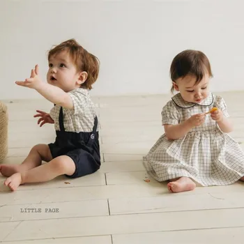 2021 Lete Španielsko Baby Boy Šaty Nastaviť Novorodencov Kombinézu Baby Girl Kockované Šaty Deti Bavlnené Oblečenie Dievčatá, Brat, Sestra, Oblečenie