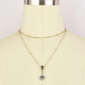 ALYXUY Nový Vintage Šperky Viacvrstvových Korálkové Choker Náhrdelníky pre Ženy, Dievčatá Boho Sexy Slnečnice Prívesok Náhrdelník N0166
