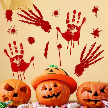 Samolepky na stenu Halloween Dekorácie Krvavý Odtlačok dlane Blooding Hrozné Handprint Nohy Tapety Sklo Okna Domova