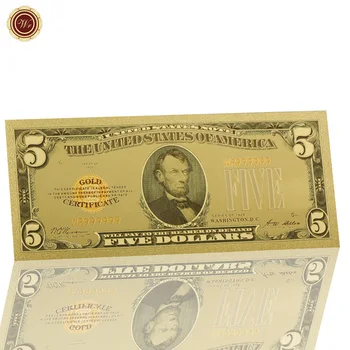 WR 5 Dolár 24k 999.9 Zlato, Bankovky 1928 Rok Zlatej Fólie Sveta, Papierové Peniaze, Umenie Ornament Vintage Dekor Darček Peniaze na Zbierku