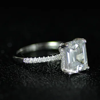 Emerald 925 Sterling silver krúžky prst Jednoduché Námestie Emerald cut-Diamond Elegantný Prsteň pre Ženy Zapojenie Svadobné šperky