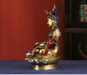 2020 High-grade Buddha mosadzná socha - DOMOV rodinný účinnú ochranu Tibetskej Nepál Žltá Jambhala šťastie, boh, Budha 21 CM