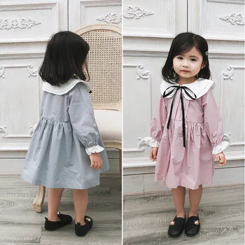 2019 Jar Nový Príchod kórejský štýl bavlny-line style princess all-zápas dlhý rukáv šaty s bábika golier na sladké dievčatá