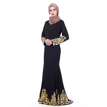 Ženy Moslimské Oblečenie Zlato Vytlačené Dlhý Rukáv Šaty Malajzia Islamskej Abaya Módne Moslimských Maxi Dlhý Šifón Šaty #D706