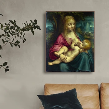 Madona s Dieťaťom Slávny olejomaľbe v Vinci Plátno Tlač Umenie Domova Plátno na Stenu Umenie Obrázok pre Obývacia Izba Cirkvi